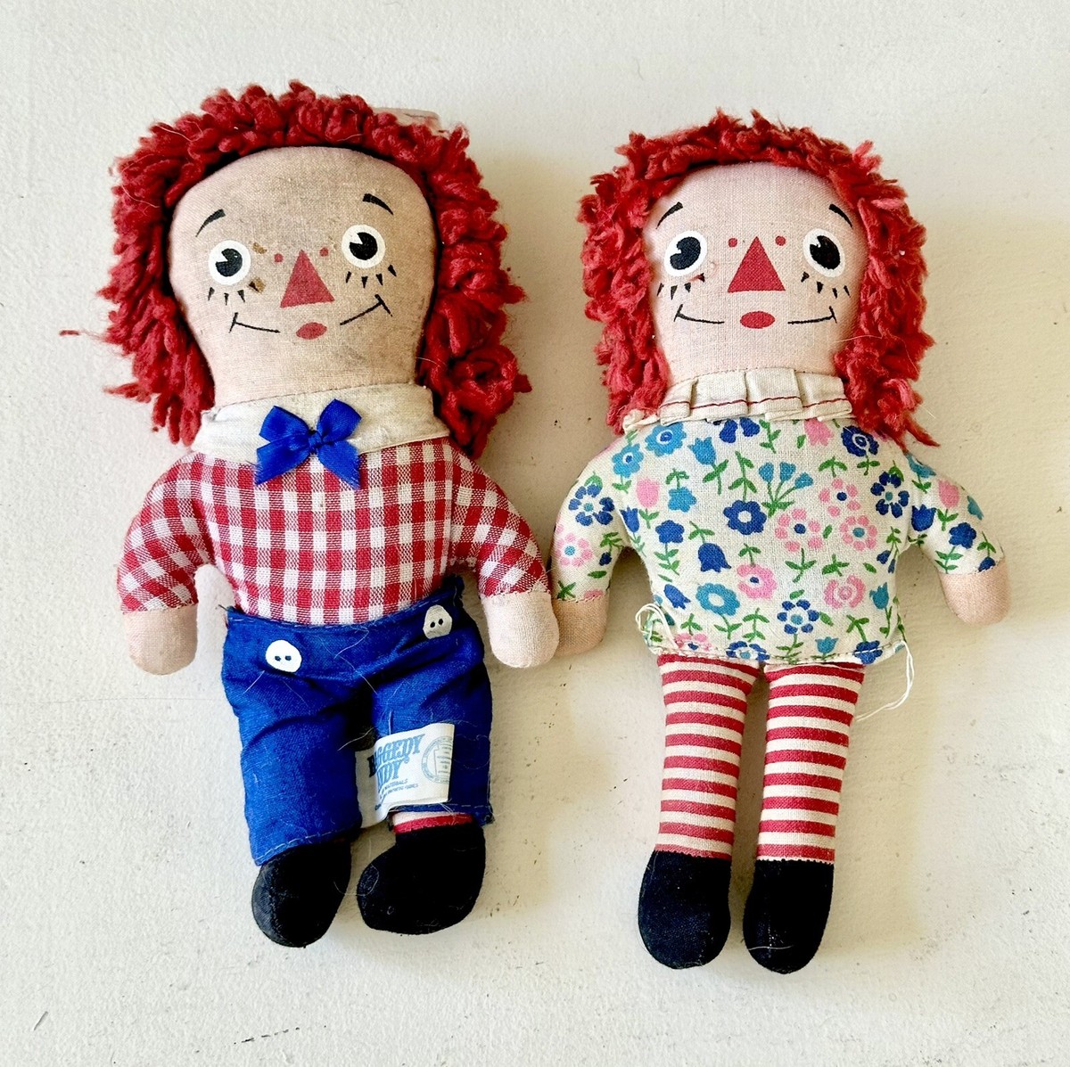 Vintage Mini Knickerbocker Raggedy Ann and Andy Dolls 7” Tall Lot