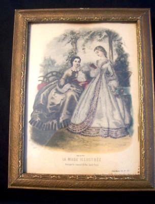 1862 La Mode Illustree Paris Fashion Print #53 Original Frame USA