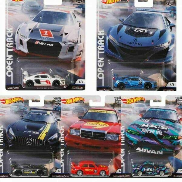 Hot Wheels OPEN TRACK PREMIUM SET HKS NISSAN,RED MOMO MERCEDES,AMG