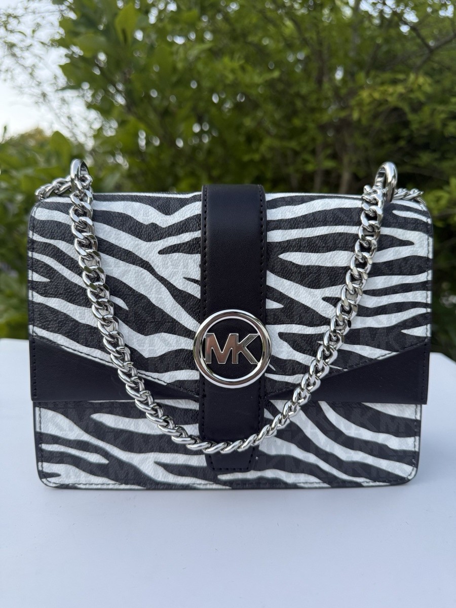 Michael Kors Small Greenwich Zebra Print Flap Crossbody Black Mk
