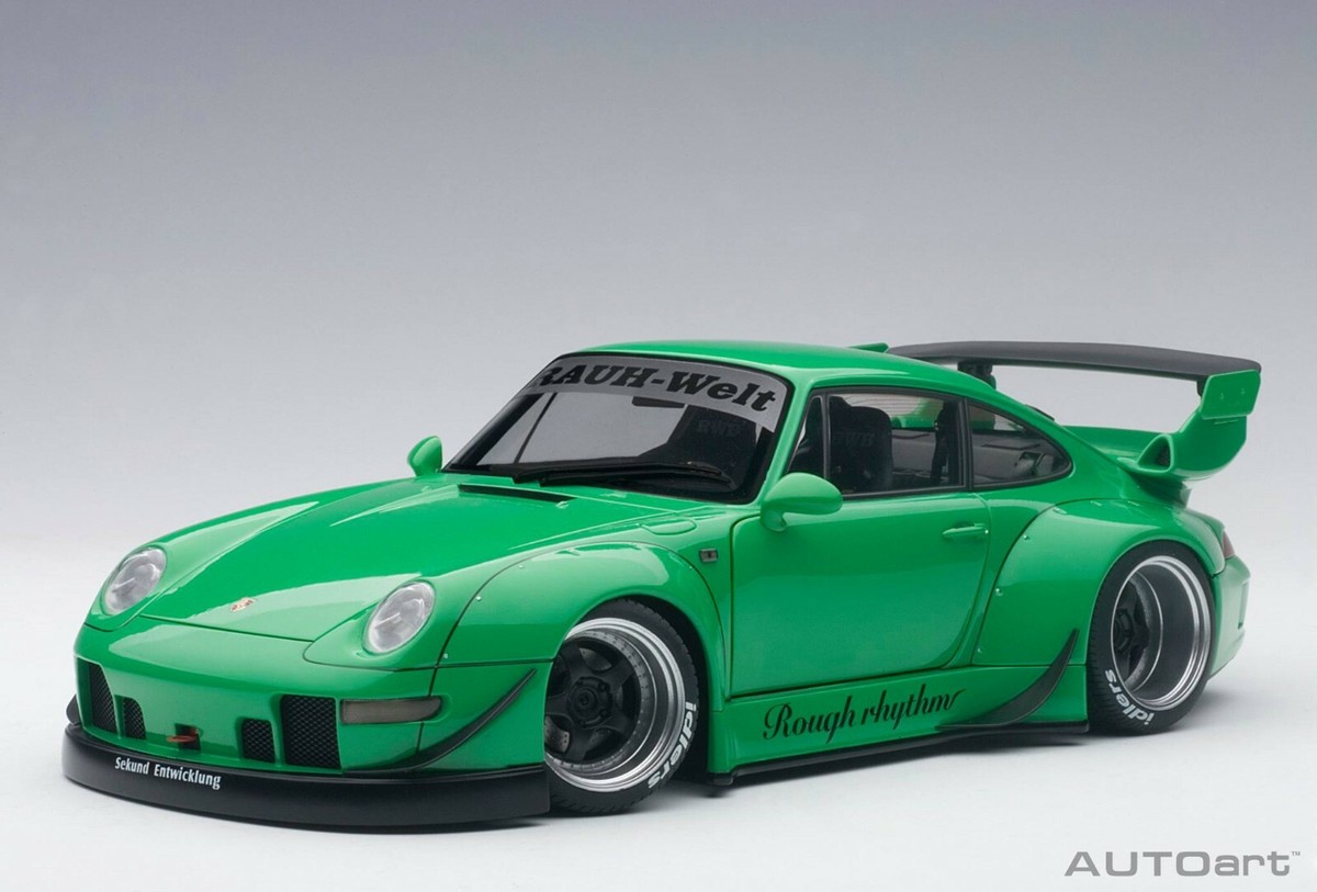 PORSCHE 911 993 CARRERA RWB GREEN WITH GUNMETAL GRAY WHEEL 1:18 by