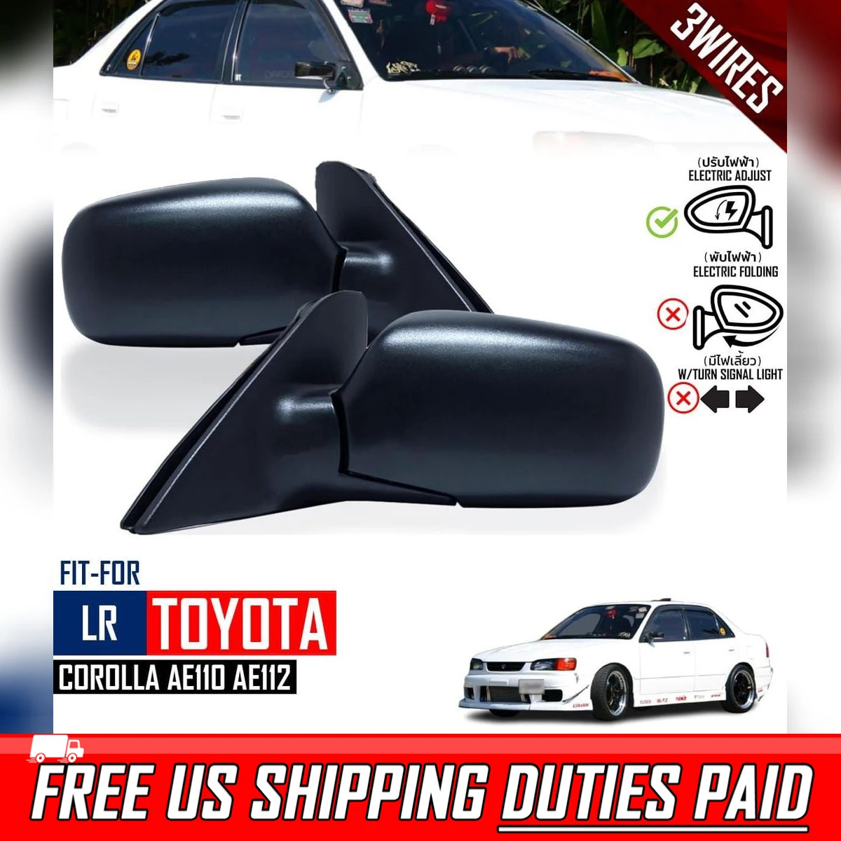 FOR TOYOTA COROLLA AE110 AE112 1998-02 PAIR LR SIDE MIRROR BLACK