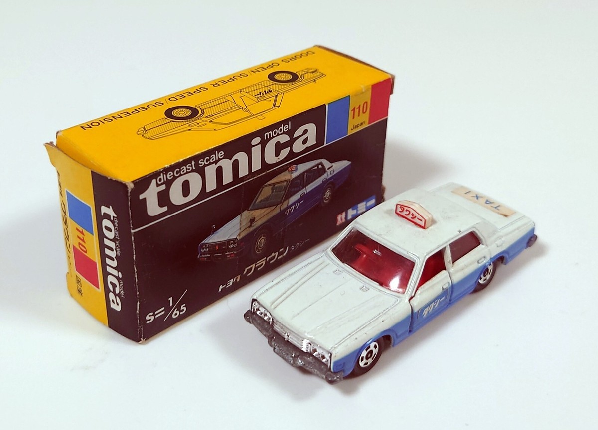 Tomica 110-1-3 Toyota Crown Taxi white/light blue 1:65 made in