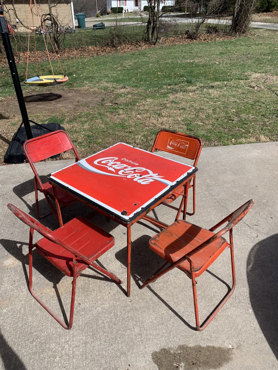 Vintage 1950's Coca Cola Metal W/Porcelain Top Folding Table