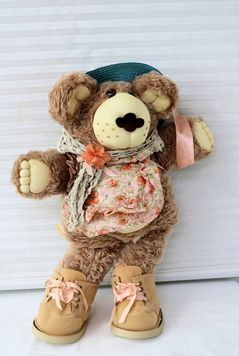Furskin Bear Plush Vintage 1984 Xavier Roberts Flowered Apron and