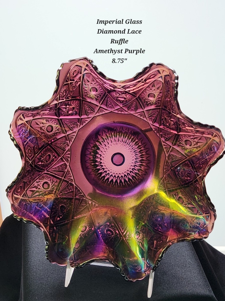 Vintage Imperial Carnival Glass Diamond Lace Amethyst Purple