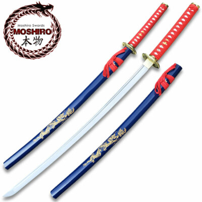 MOSHIRO 1045 Steel Handmade Katana With Dragon Engraved on Blue
