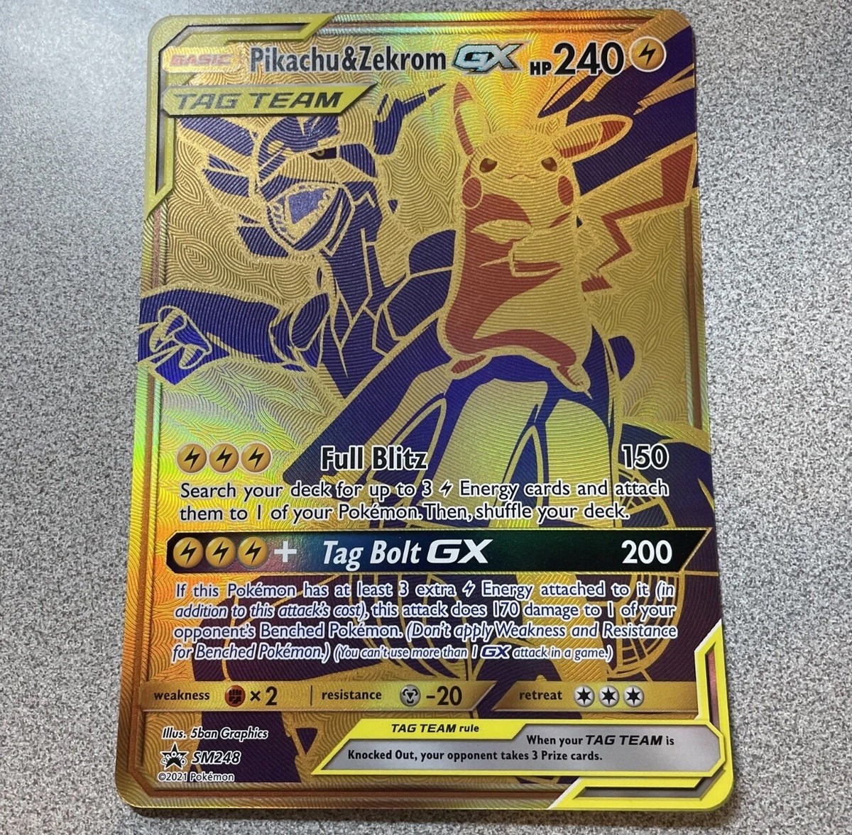 Pokemon Pikachu and Zekrom GX Tag Team Jumbo Promo Card SM248