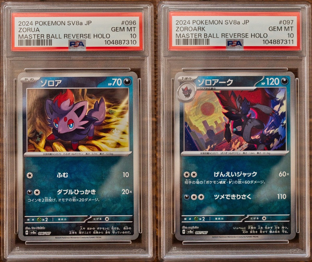 PSA 10 Zorua Zoroark Master Ball Holo sv8a Terastal Fes SEQ set