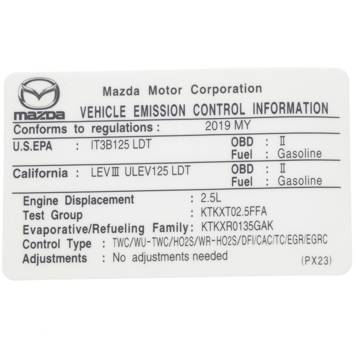 NEW OEM Mazda 2019 CX-9 Vehicle Emission Control Information Label
