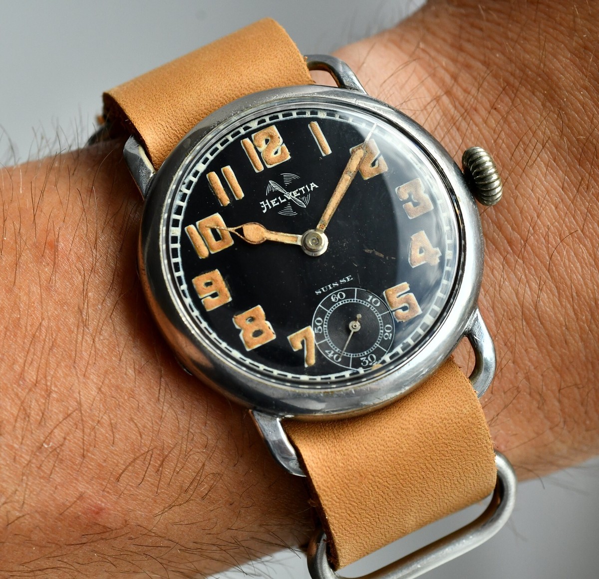 Vintage HELVETIA Pilot Fliger Jumbo 41mm Case Black Lume Dial