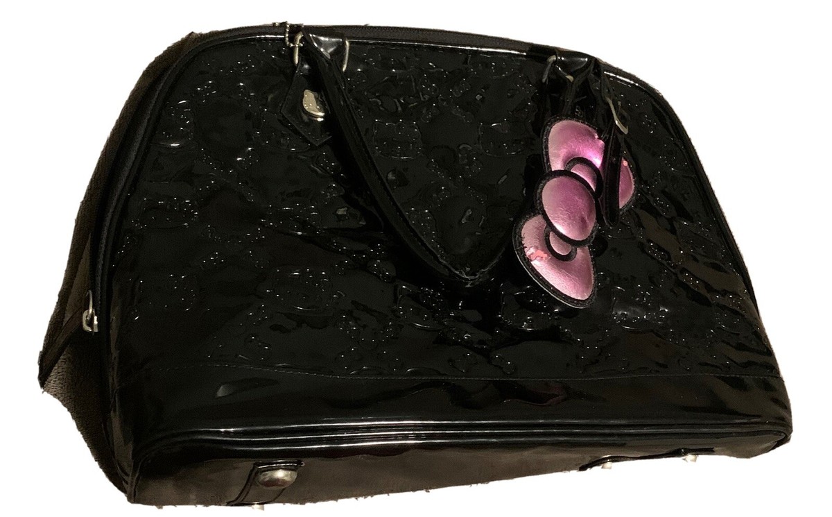 Black Simulated Leather Argyle Design Hello Kitty Purse With Pink