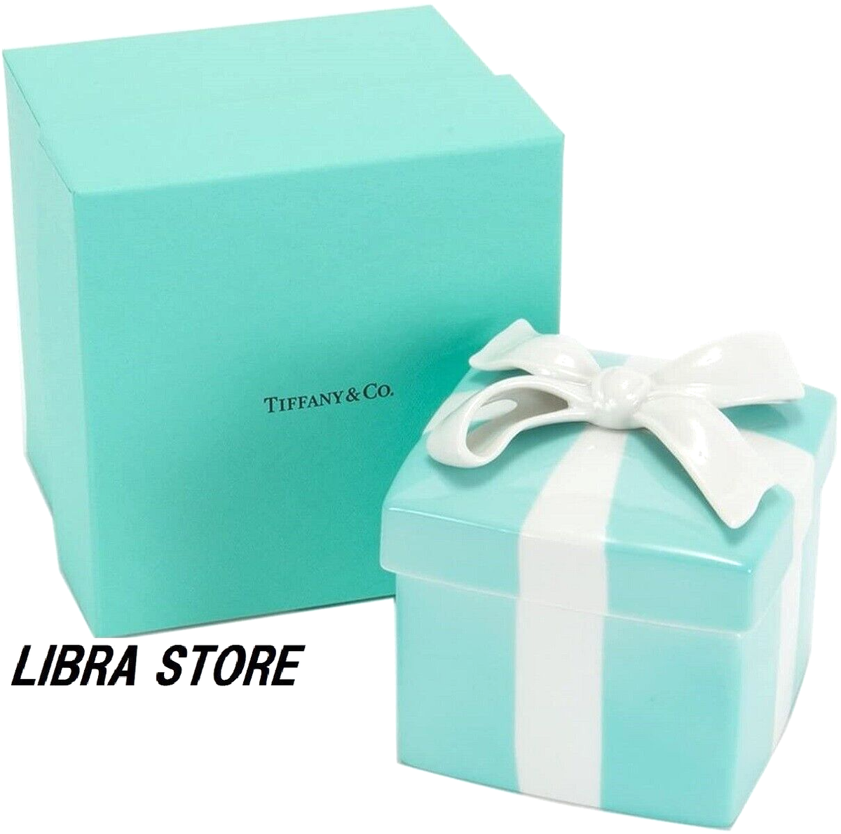 TIFFANY & CO Mini Blue Bow Trinket Gift Box Porcelain from JAPAN