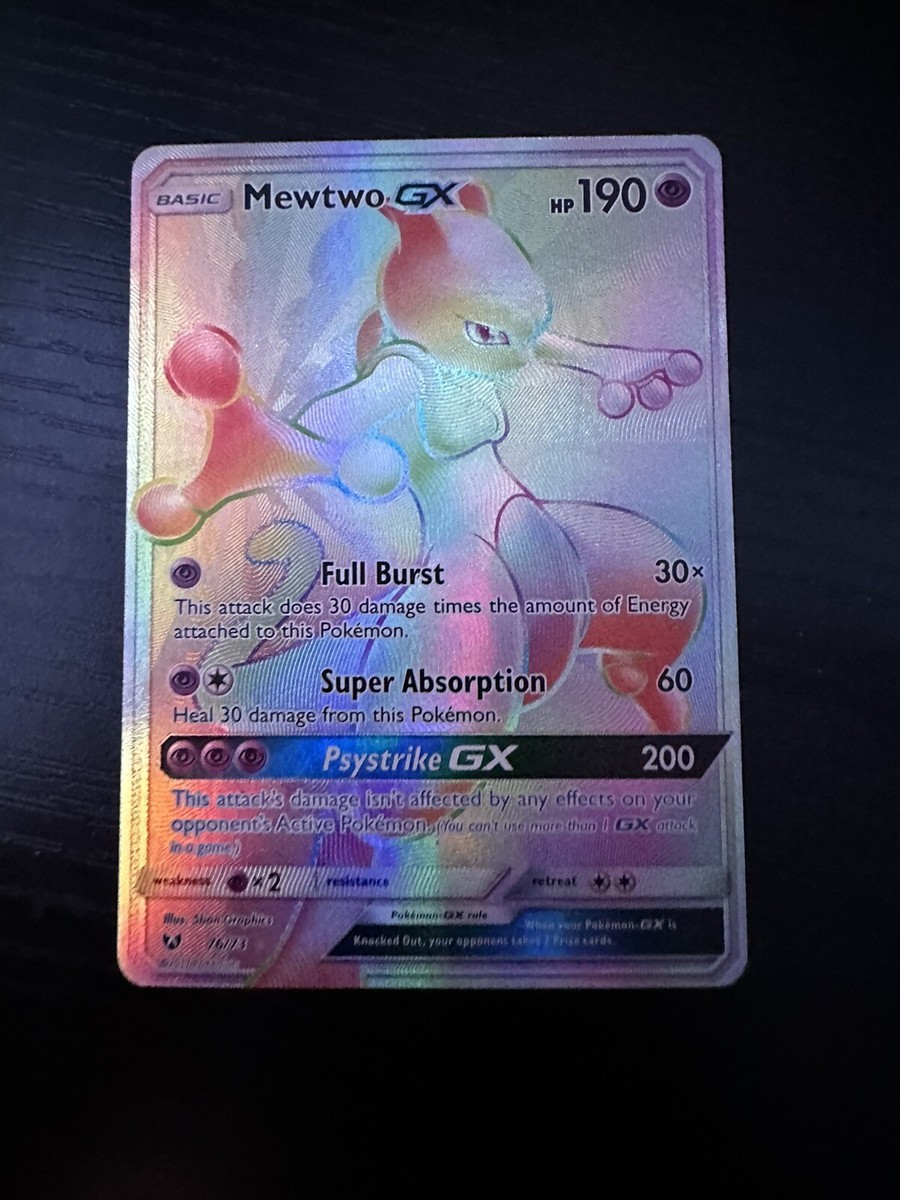 Mewtwo GX 76/73 Rainbow Secret Rare Card Holo Pokémon Card Shining