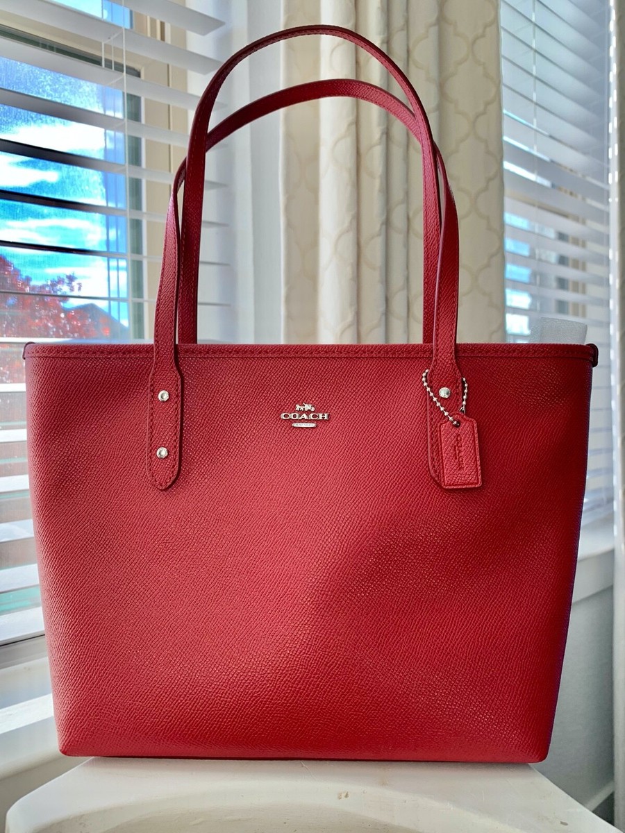 NWT COACH Mini Leather City Zip Tote Purse True Red 22967 | eBay