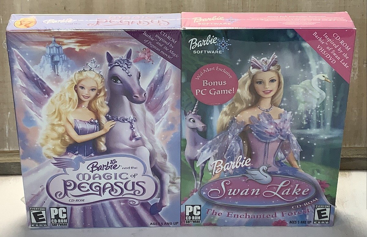 Barbie 2Pk BIG BOX PC Games 2005 Magic of Pegasus, 2003 Swan Lake