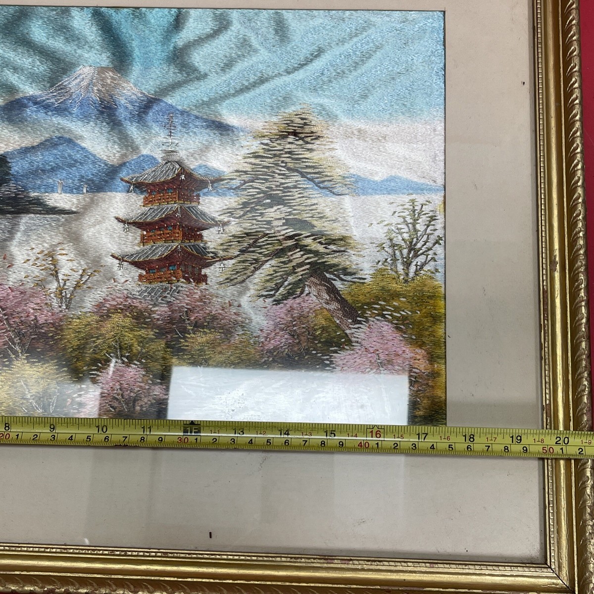 Vintage Silk Embroidered picture Japanese Landscape frame | eBay