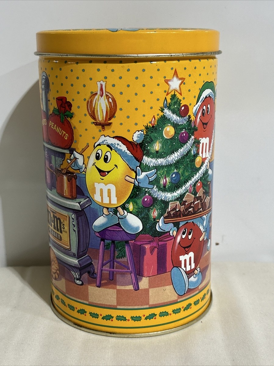 Vintage M&Ms ROUND Tin CAN Peanut 1994 CHRISTmas Theme SANTA CLAUS