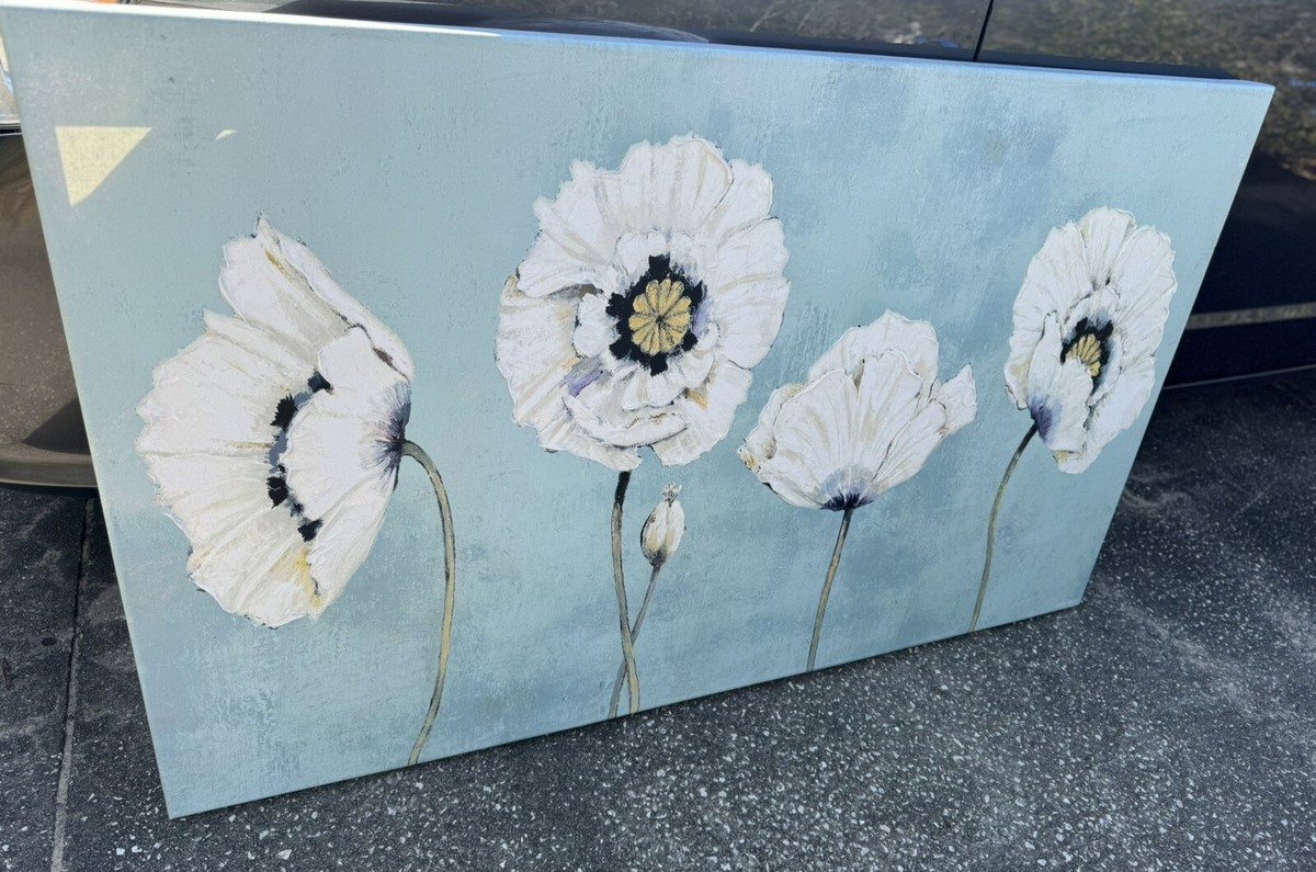 Kathryn White Hand Painted Giclee Canvas Print~White Poppy Flowers