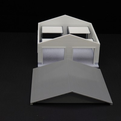 1:64 S Scale-Double Ended White 2 Car Garage w/ Movable Door and