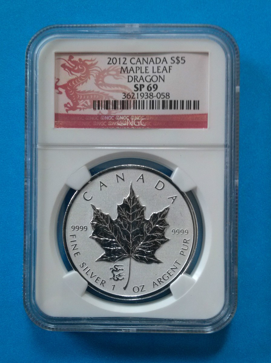 CANADA - 2012 Silver Maple Leaf with Lunar Dragon Privy Mark (NGC