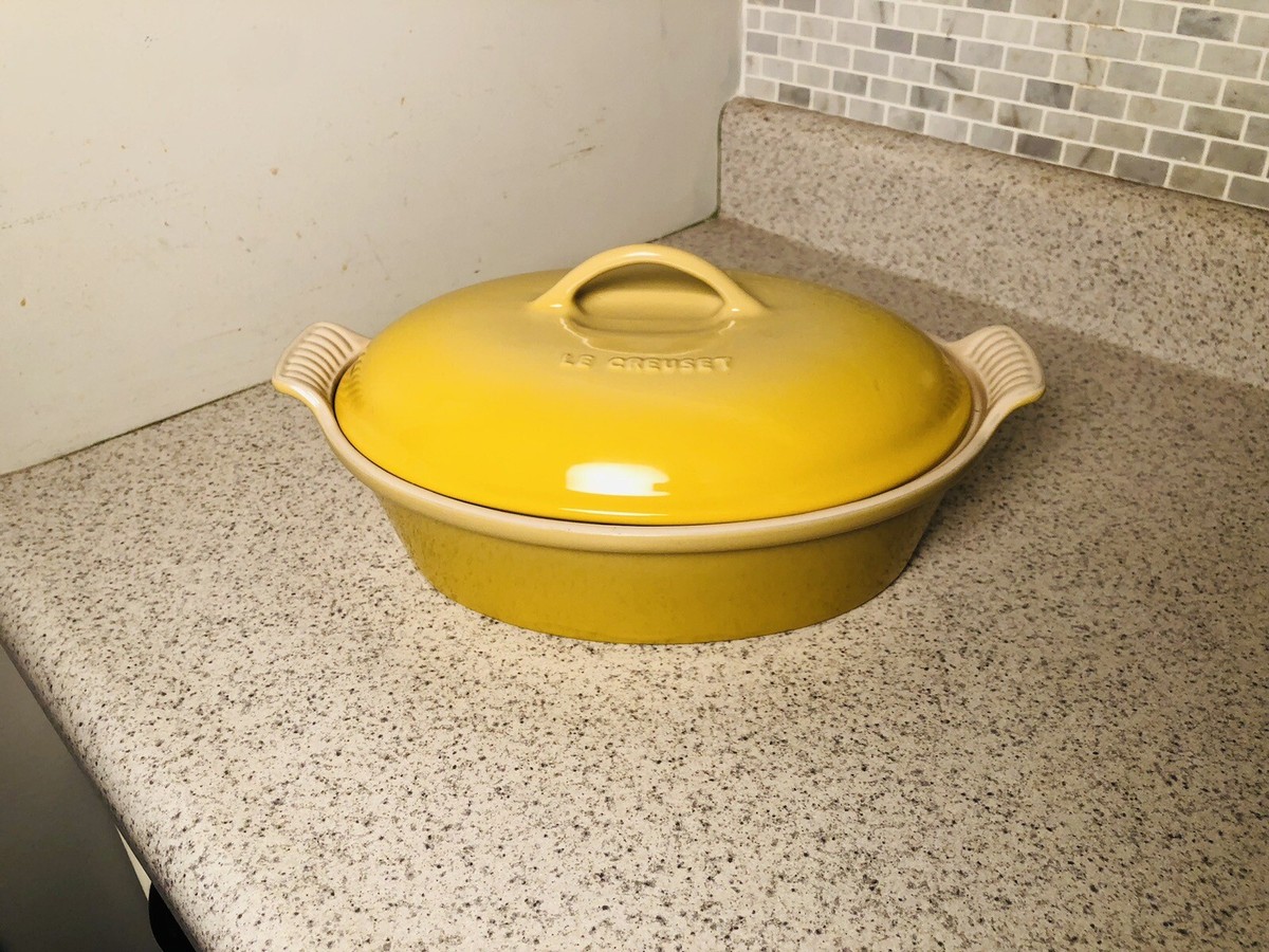 Vintage Le Creuset Oval Covered Casserole Yellow 13-27 | eBay