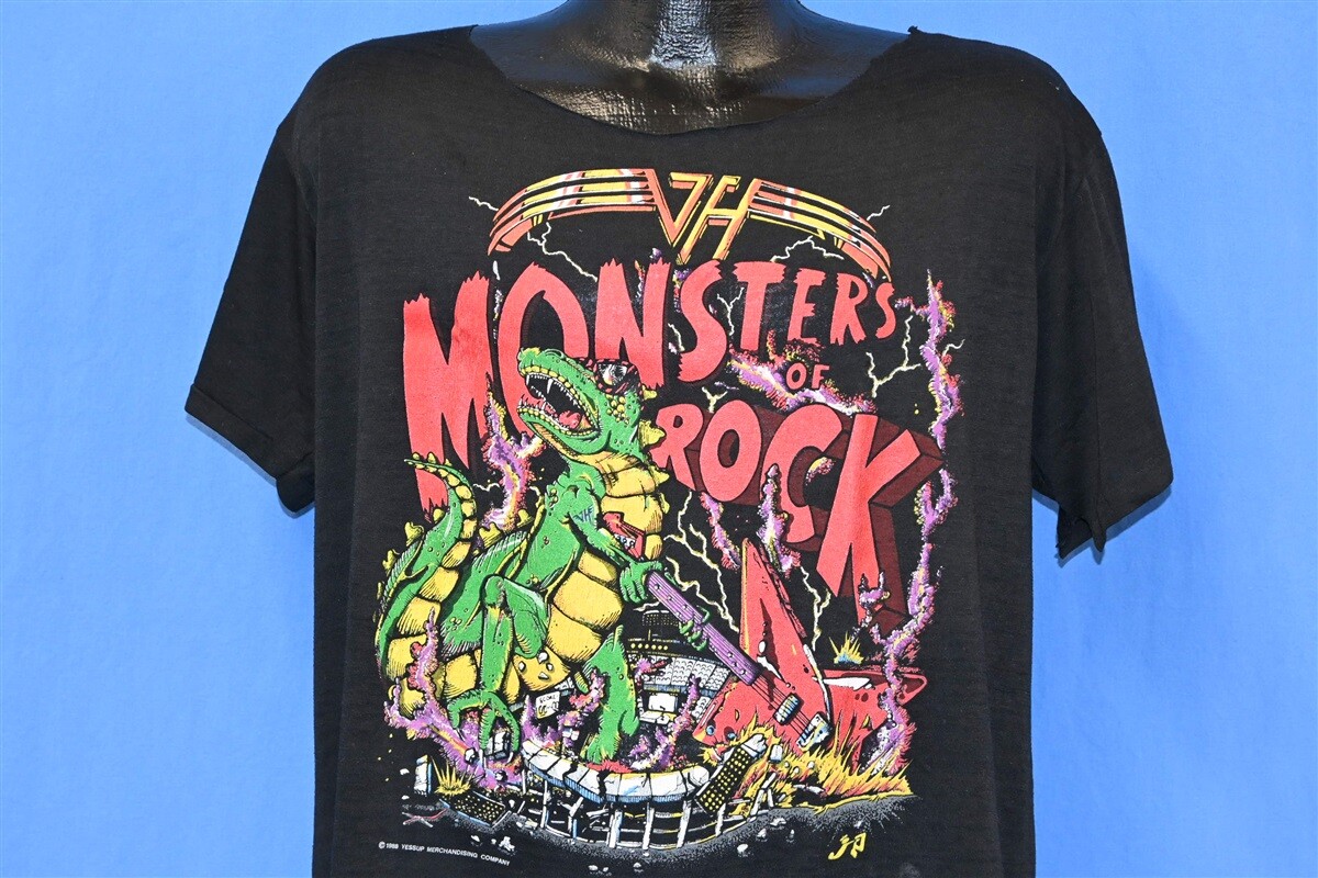 vtg 80s VAN HALEN MONSTERS OF ROCK TOUR 1988 METAL DISTRESSED CUT