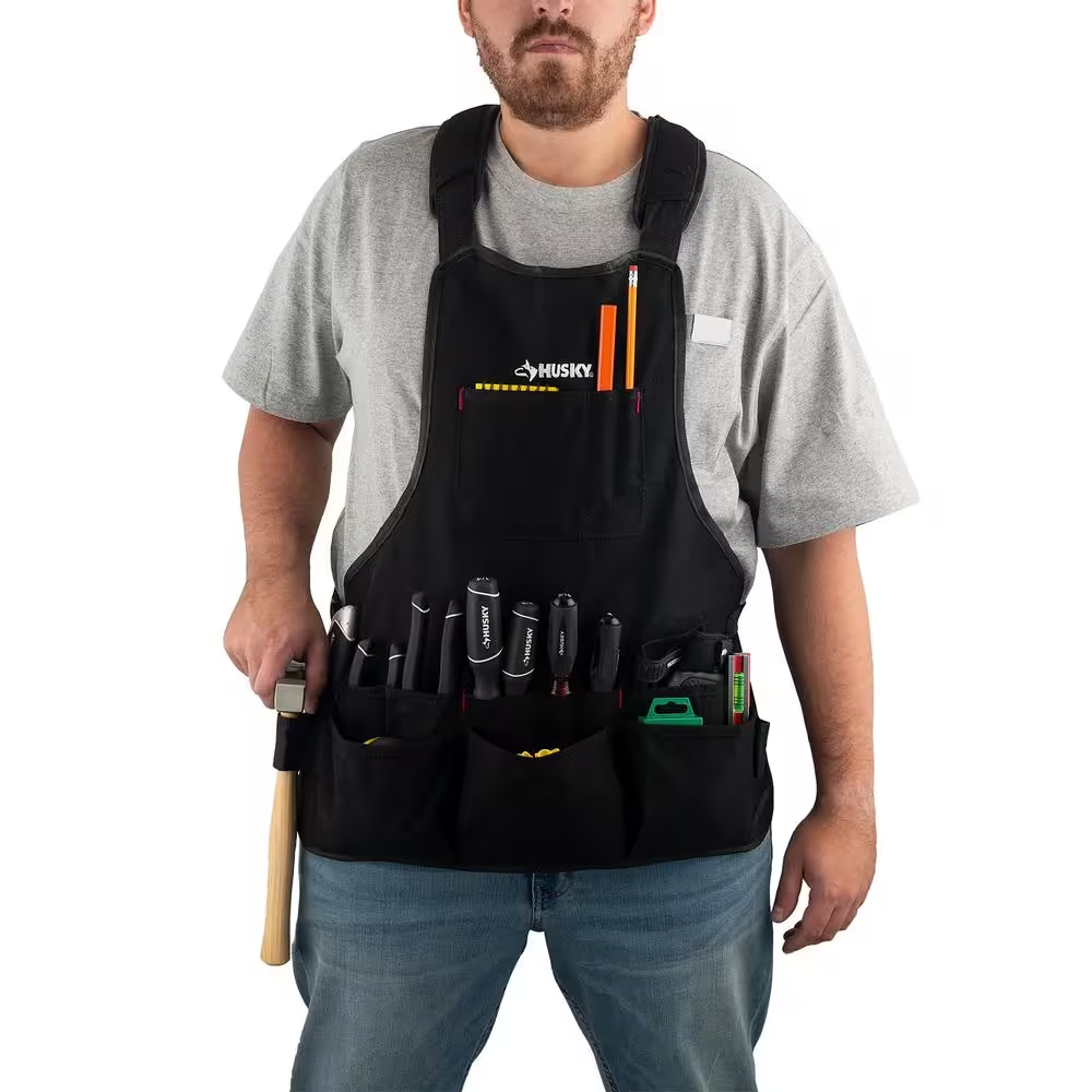 Husky Canvas Bib Tool Work Apron 23 in Quick Release Belt 16