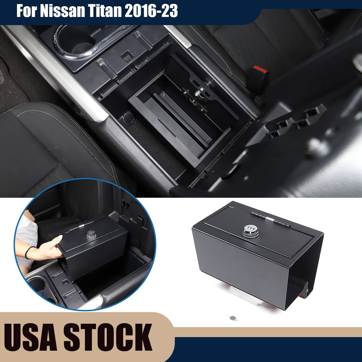 Center Console Safe GUN Storage Lock Box W/ TRAY For Nissan Titan