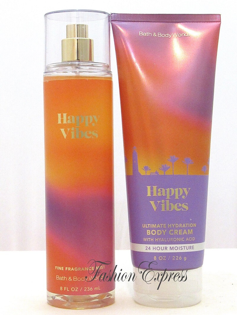 BATH & BODY WORKS HAPPY VIBES BODY MIST SPRAY & BODY CREAM SET