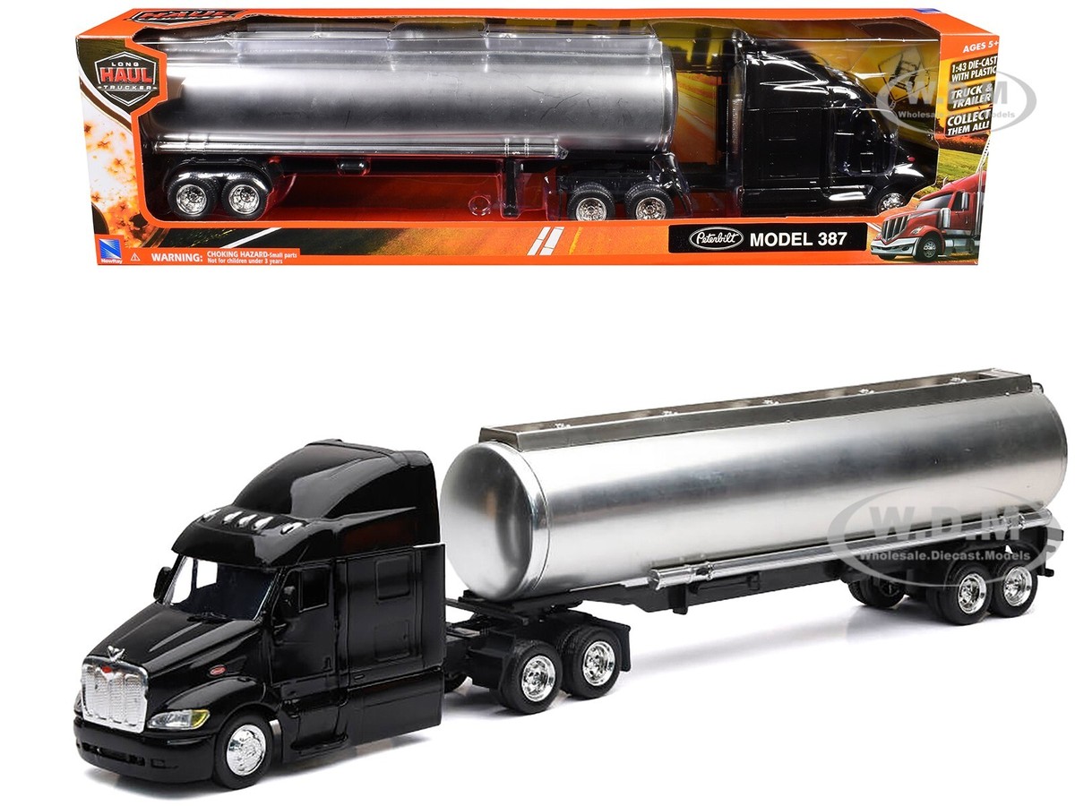 PETERBILT 387 TRUCK BLACK W/TANKER TRAILER 1/43 DIECAST BY NEW RAY