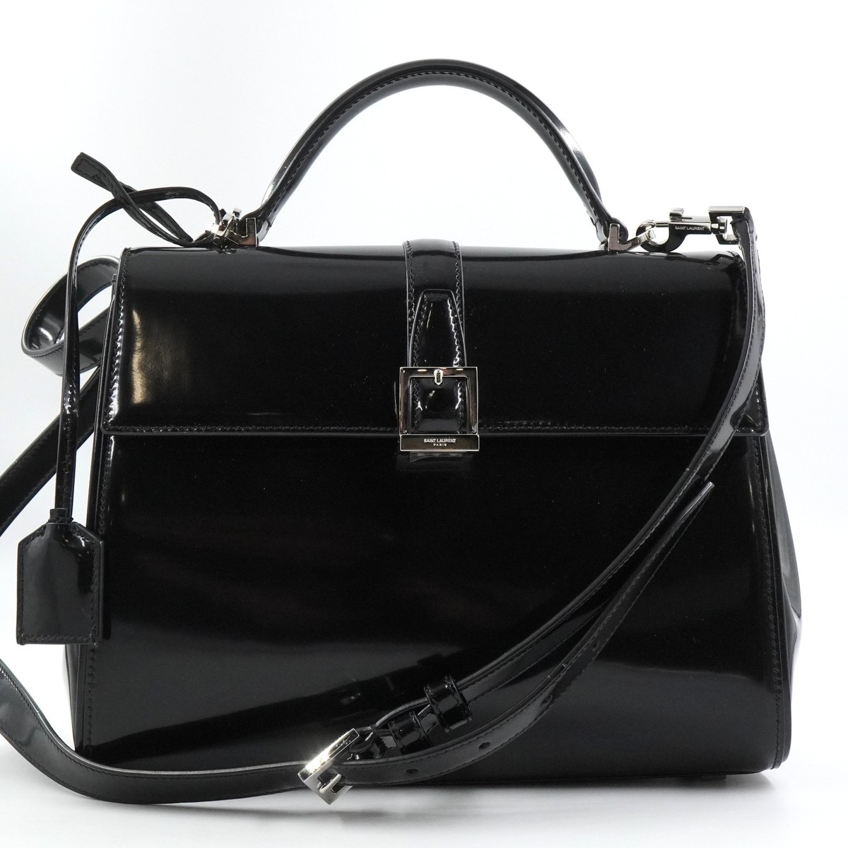 Saint Laurent Le Fermoir Top Handle Black Calfskin Leather Bag w