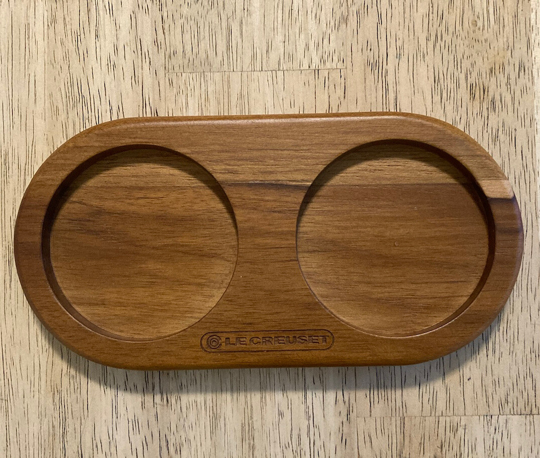 Teak Wood LE CREUSET Salt & Pepper Mill Tray Holder S&P **Each One