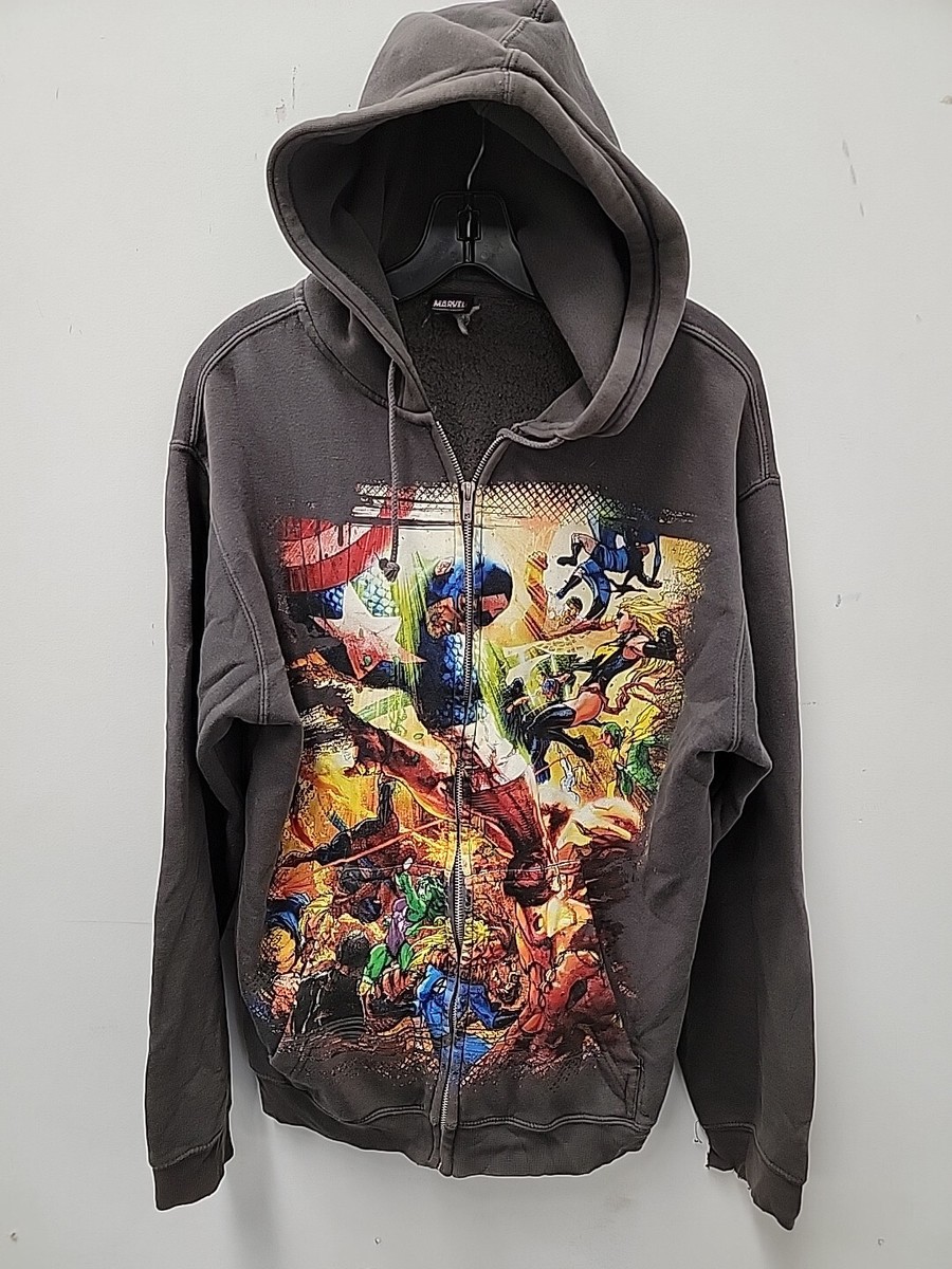 Vintage Y2K Grey Marvel Mad Engine Graphic Zip Up Hoodie Mens | eBay