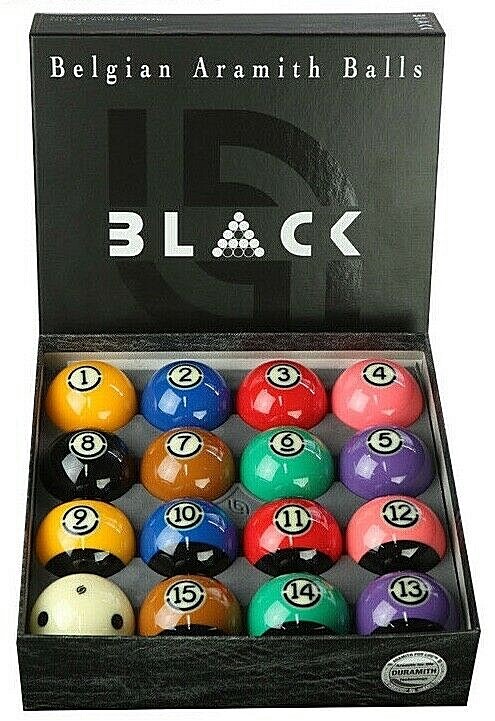 ARAMITH TOURNAMENT BLACK BELGIUM POOL BALLS 2 1/4