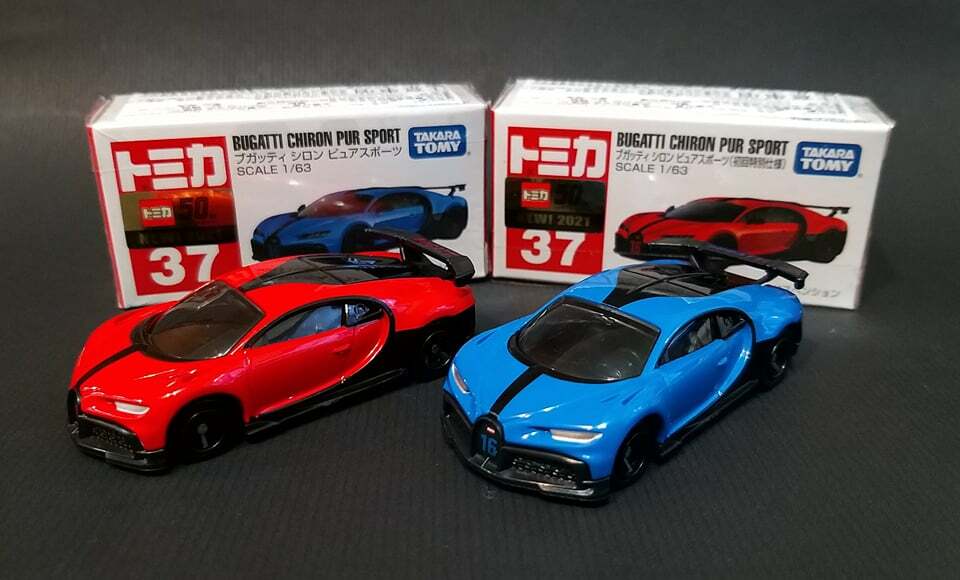 Tomica ~ No.37 BUGATTI CHIRON PUR SPORT 初回+ 一般 (Red / Blue)~ 1