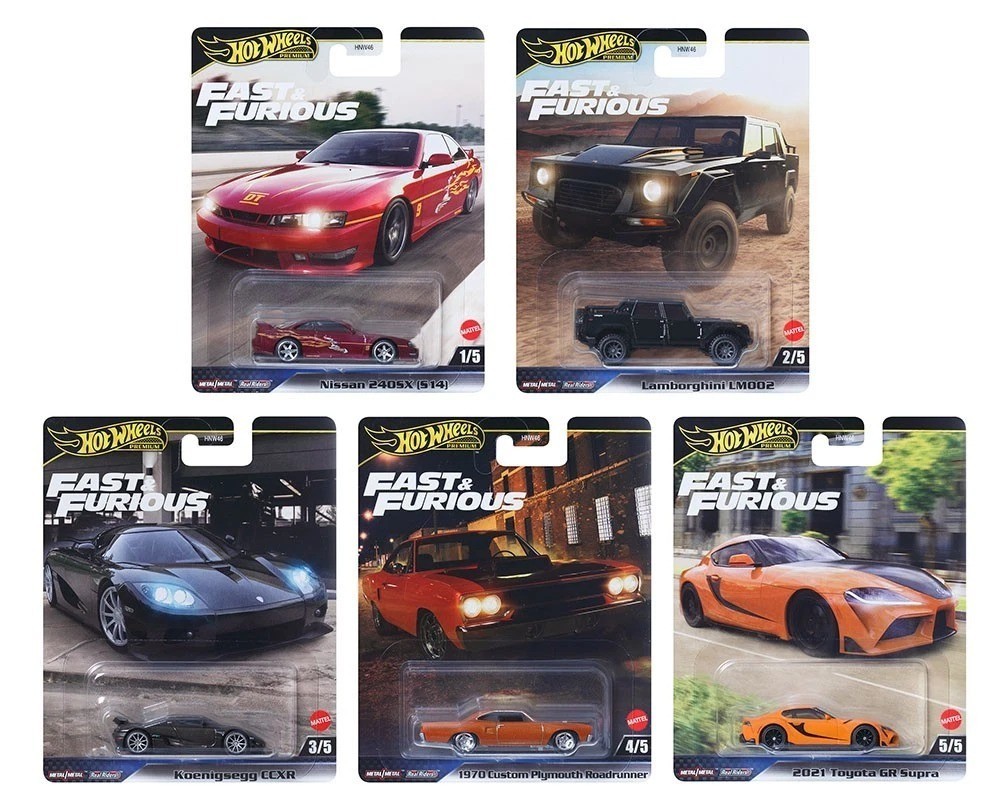 Hot Wheels Premium 2025 Fast & Furious L Case, Set of 5 Cars, 1:64