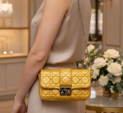 Christian Dior Miss Gold Leather Flap Bag Cannage Chain Crossbody