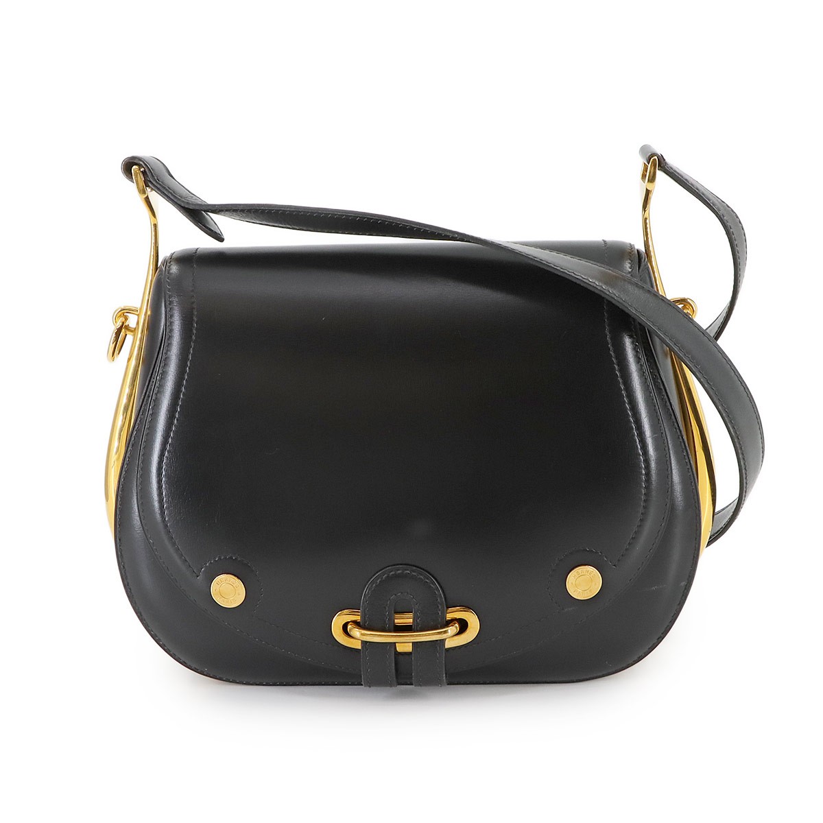 HERMES Passe Guide Shoulder Bag Box calf Black Vintage Purse