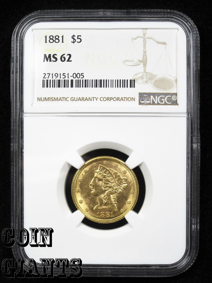 1881 88/88 $5 FS-305 Five Dollar Gold NGC MS 62 Half Eagle Liberty