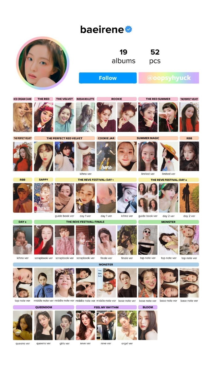 IRENE RED VELVET PHOTOCARD COMPILATION - OFFICIAL ALBUM CARD KPOP