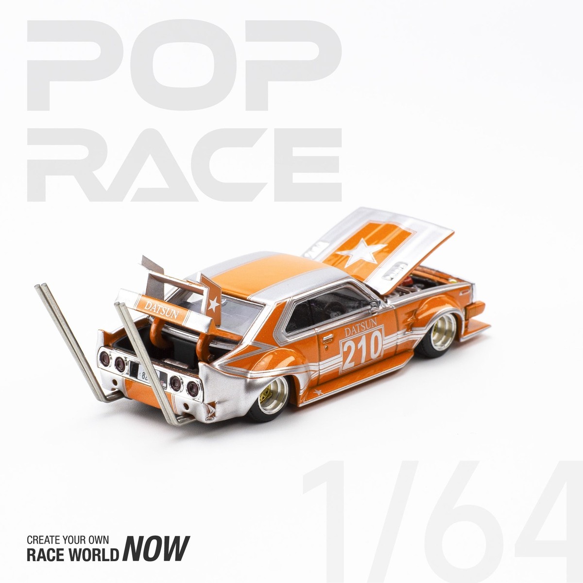 Pop Race 1:64 Skyline C210 Kaido Racer Bosozoku Style Orange PR64