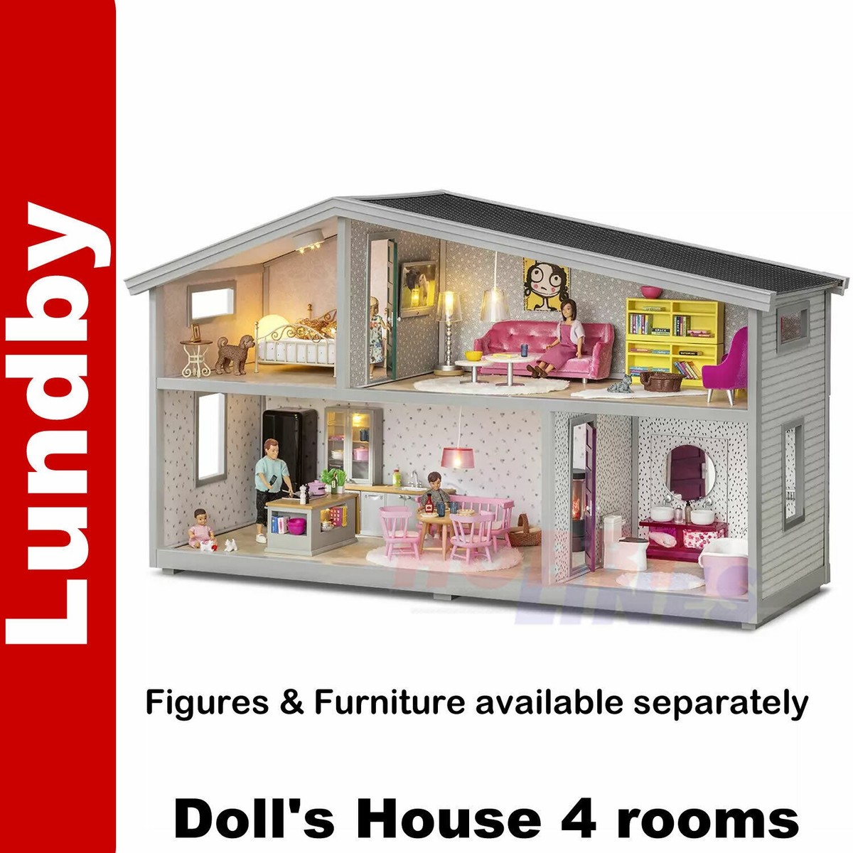 Lundby LIFE DOLL'S HOUSE 4 rooms Dolls House extendable 1:18 scale