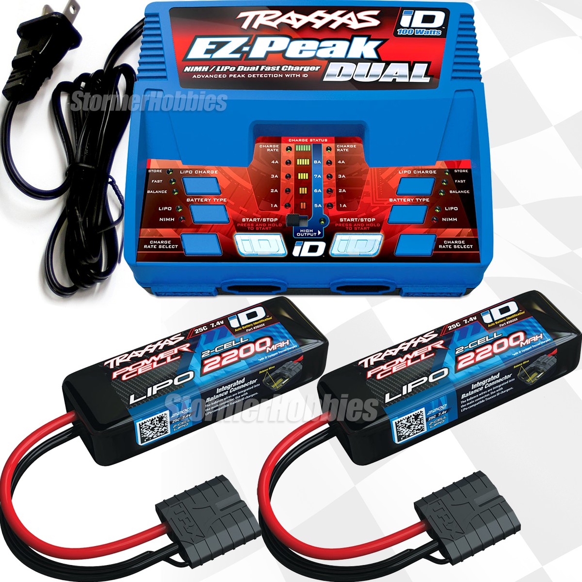 Traxxas EZ-PEAK DUAL iD Charger w/(2) 7.4V 2200mAh 2s Lipo