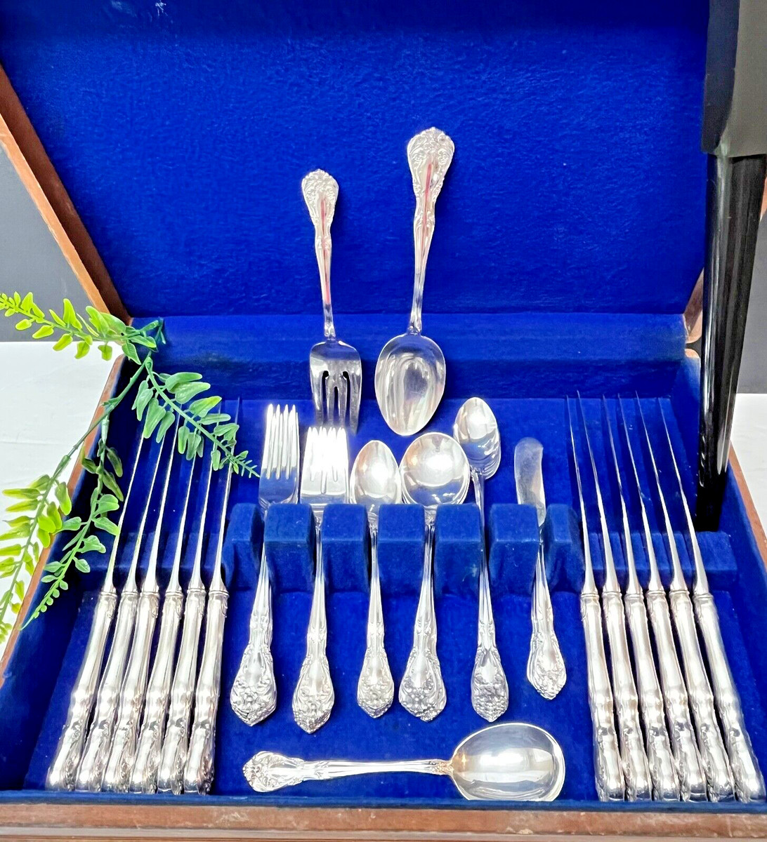 51 Pc. Alvin Sterling Silver Chateau Rose 6 Place Setting+Serving