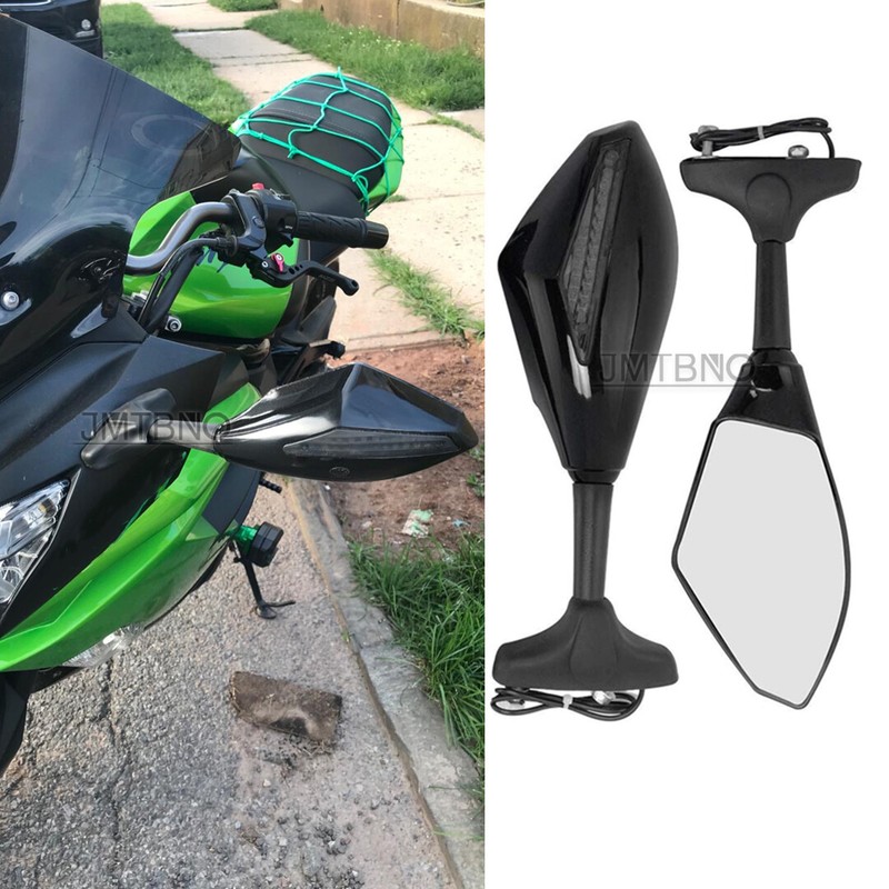 Motorcycle Rear Mirrors LED Turn Signal Light For Kawasaki Ninja