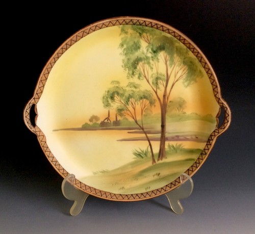 Antique Nippon Porcelain Hand Painted Plate With Two Handle Made