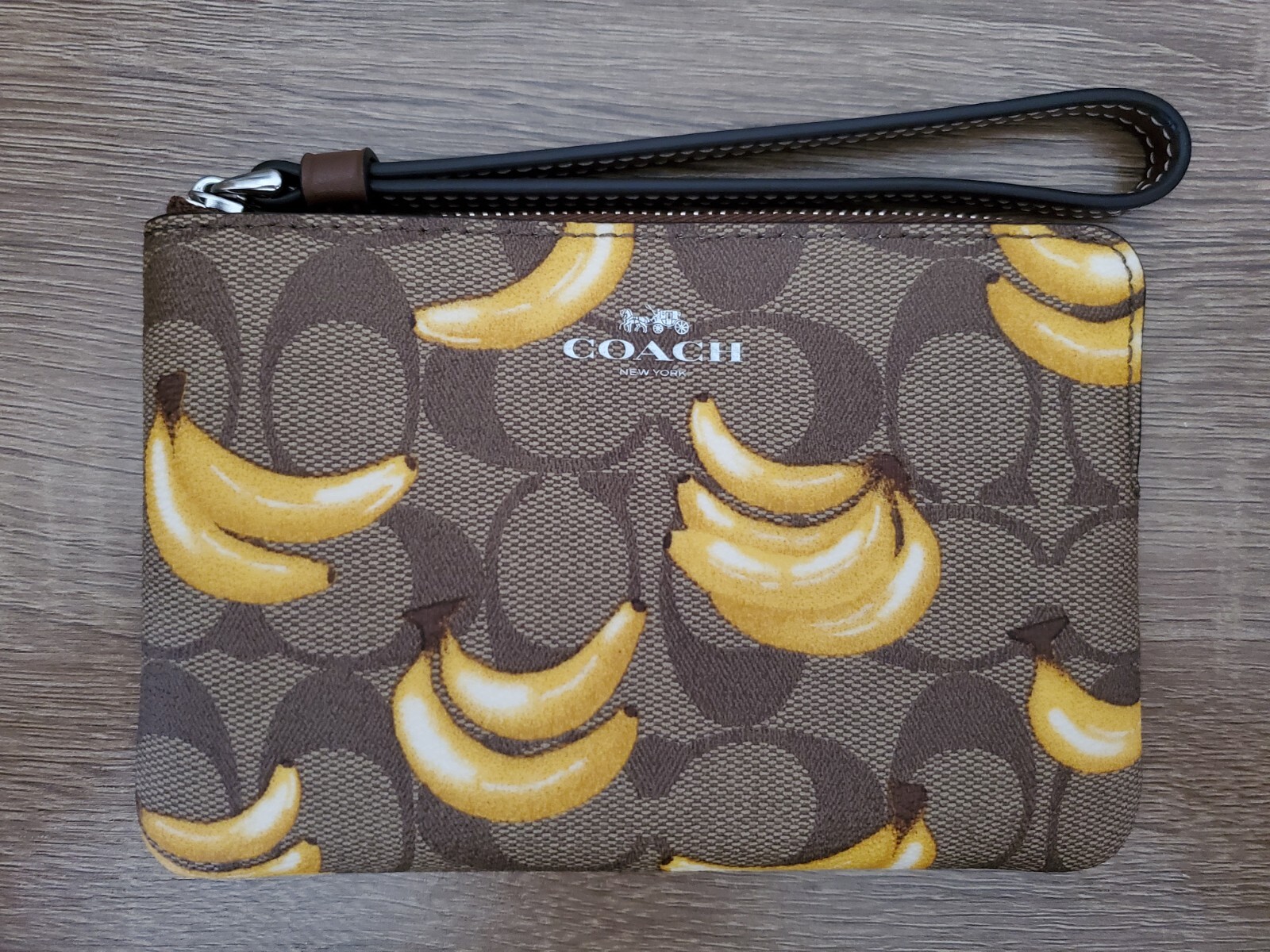 COACH Corner Zip Wristlet In Signature Canvas With Banana Print | eBay
