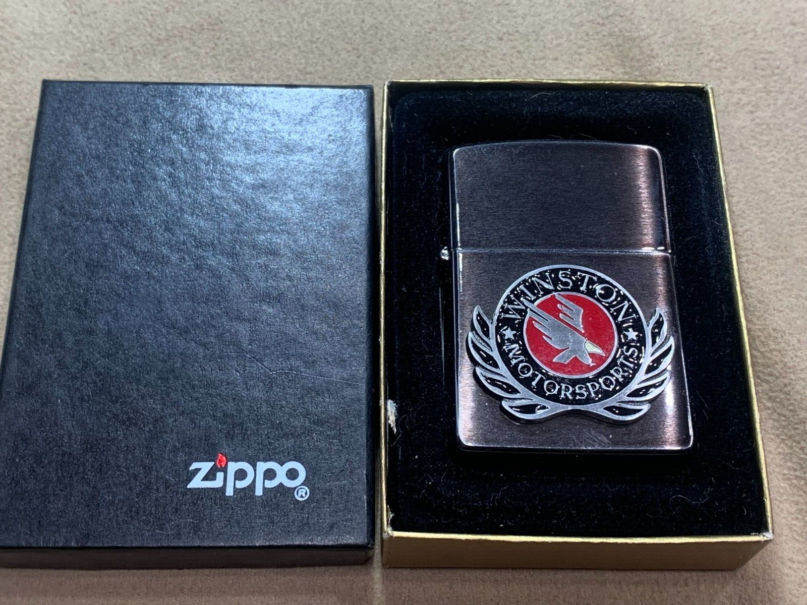 Zippo Lighter Winston Motorsports Midnight Chrome Original Box NEW