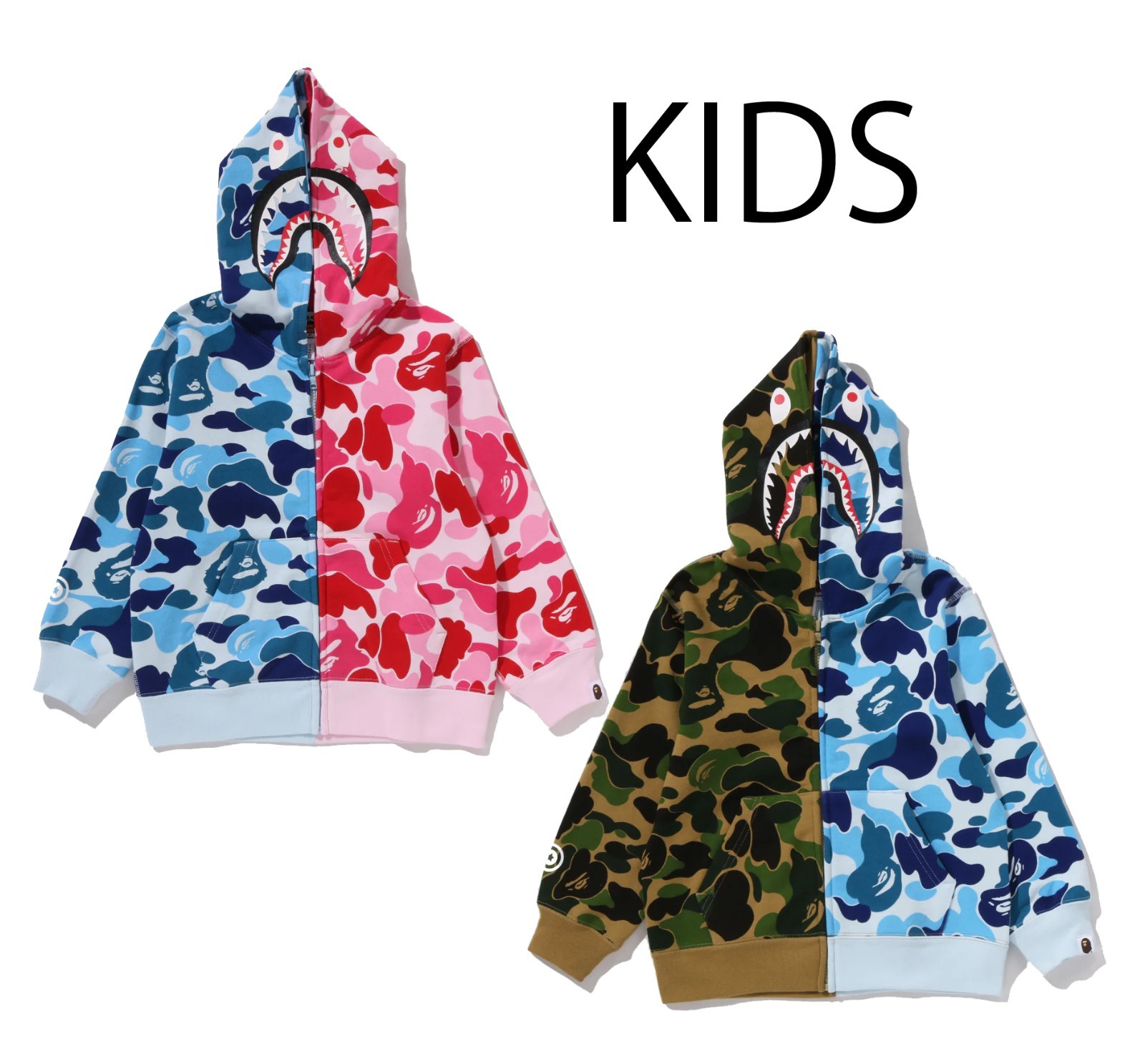 A BATHNIG APE BAPE KIDS 1ABC CAMO MULTI SHARK ZIP HOODIE